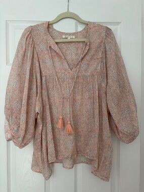 Light pink Marea Paisley Tassel Peasant Tunic